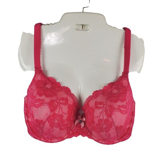 Victoria's Secret 36DD Bright Pink Lace Push-Up Bra Lingerie Romantic Intimates - Picture 1 of 11